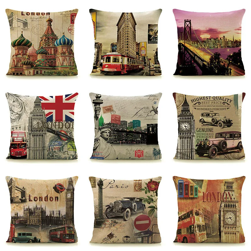 LONDON PARIS Scenic cushion cover for sofa car chairs home