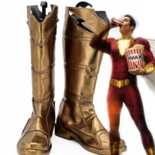 Movie Shazam/Обувь для костюмированной вечеринки; Shazam; Семейные ботинки Mary Marvel Batson; вечерние ботинки на плоской подошве золотистого цвета; только обувь