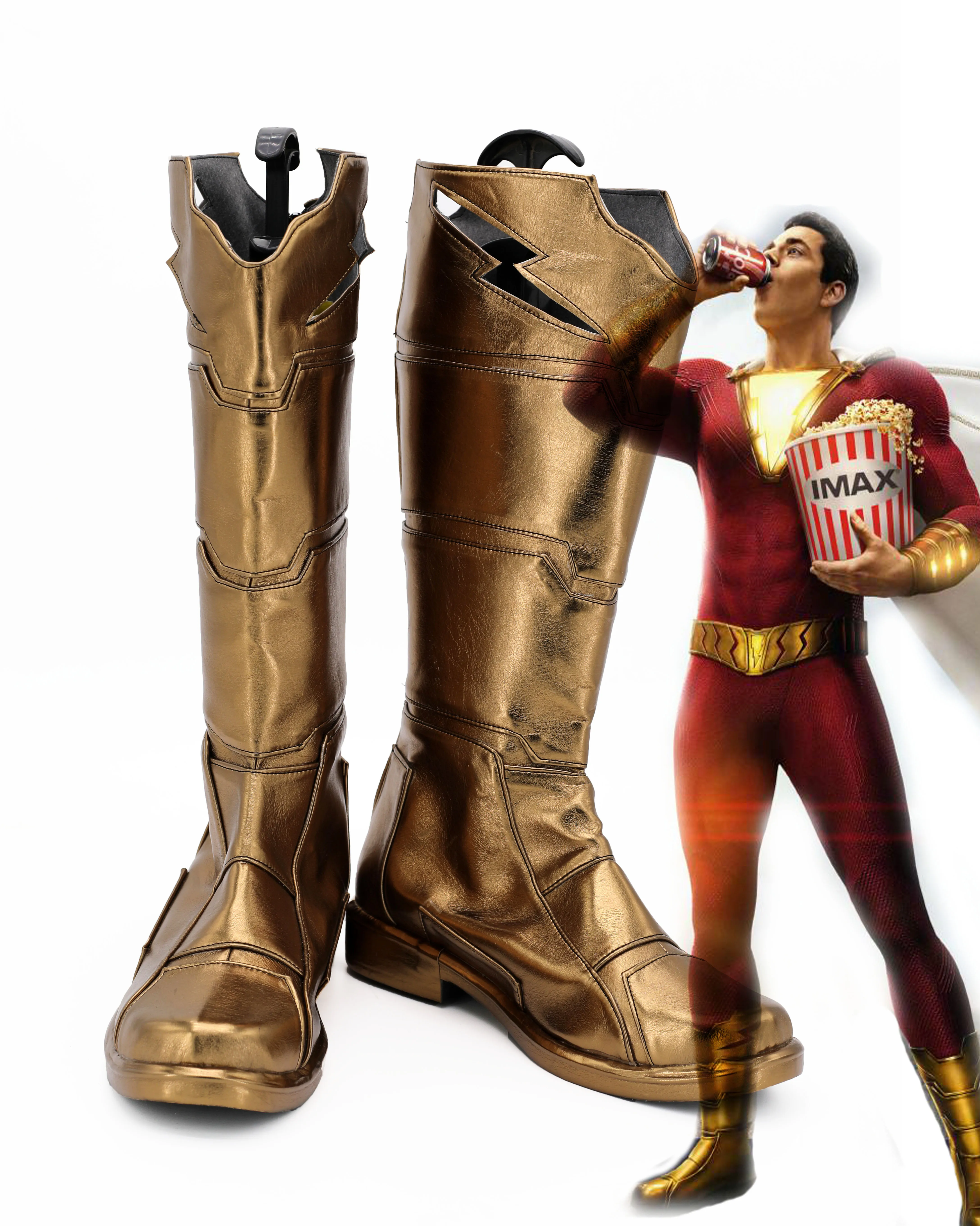 

Movie Shazam Cosplay shoes Shazam Family Mary Marvel Batson Boots Superhero Party Golden Flat High Boots Only Shoes