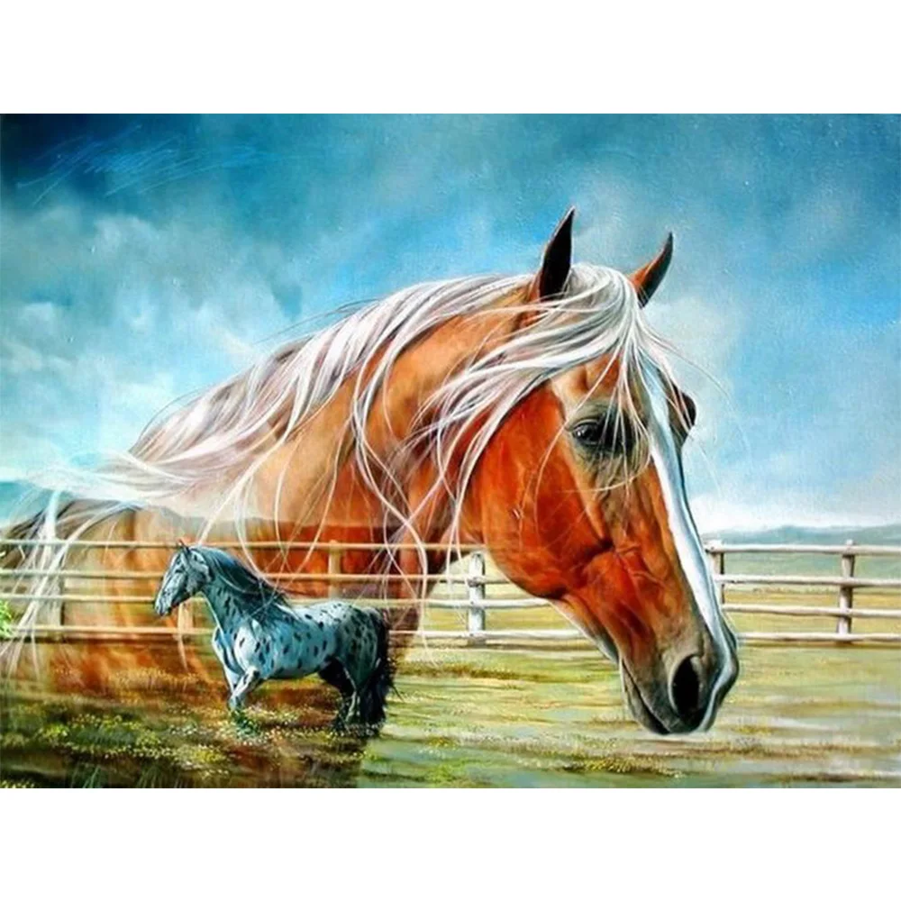 Inlaid diamonds full car animal horse 5D diamond painting cross stitch