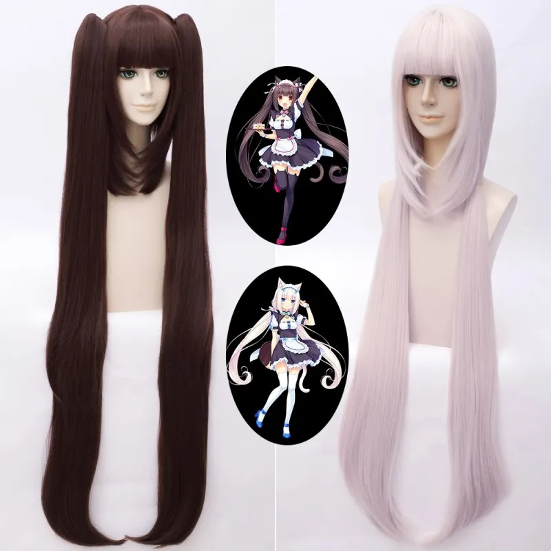 police woman costume Game Nekopara Cosplay Wigs Chocolat and Vanilla Cosplay Wig Synthetic Hair Perucas Cosplay Wig + Wig Cap holidays costumes