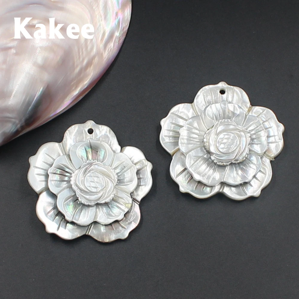 

Kakee Natural Charms Carved Flower Mother of Pearl Black Shell Beads for Jewelry Making DIY Fashion Necklaces Pendants Materials