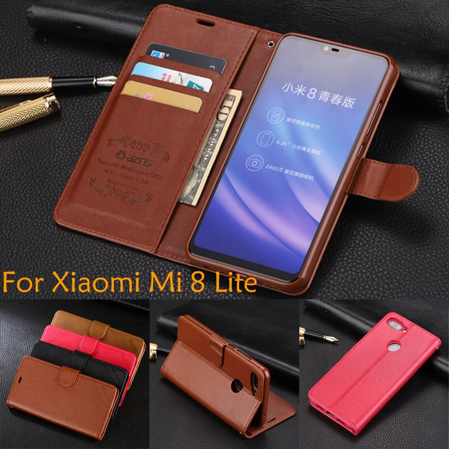 

AZNS For xiaomi Mi8 Lite 6.26"Case High Quality PU Leather Stand Case Luxury Flip phone Case For xiaomi Mi8Lite mi 8 lite