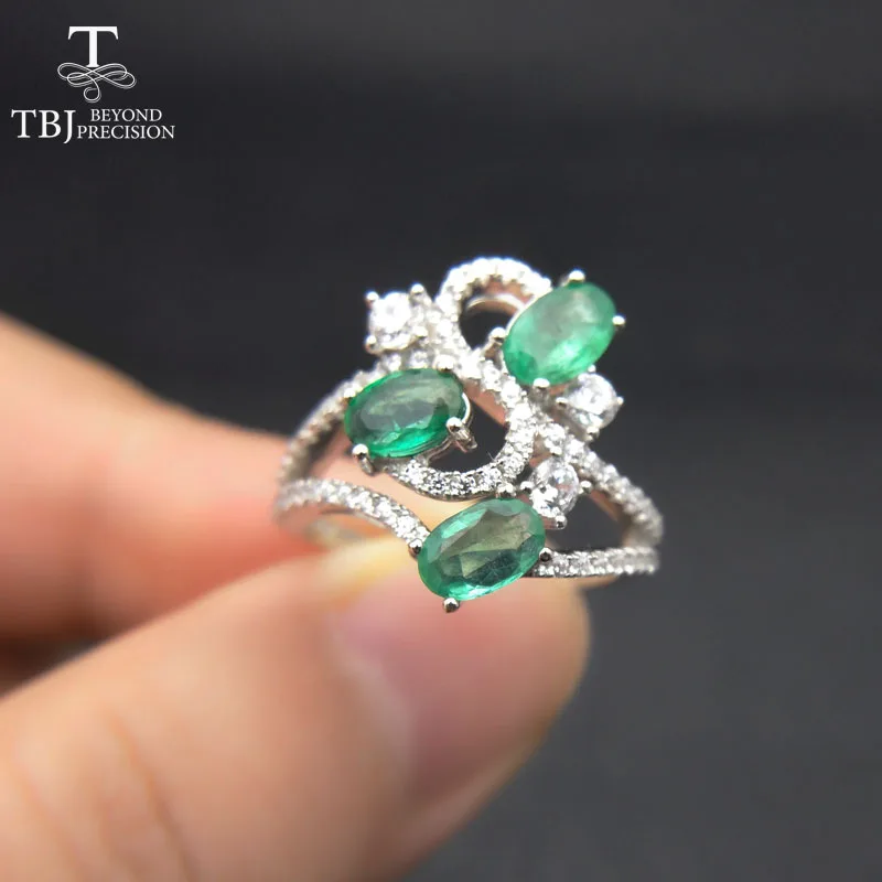 TBJ,Natural Emerald gemstone Ring in 925 sterling silver fine jewelr ,nice gift for wife women anniversarry party with gift box