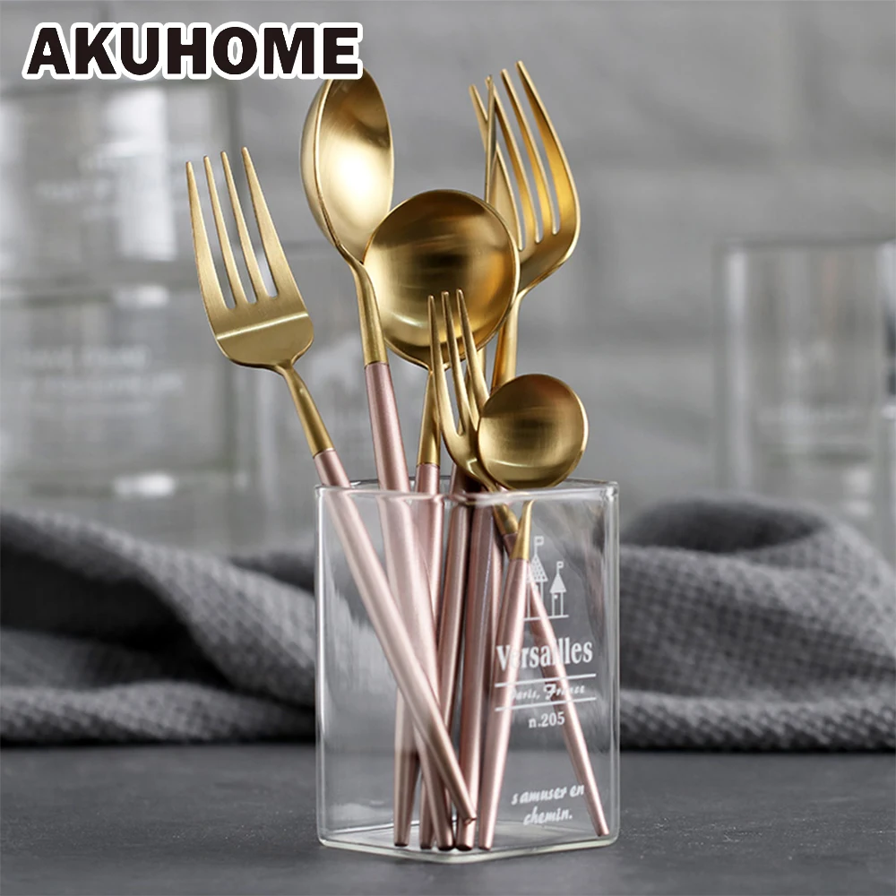 

Stainless Steel Knife Fork Simple And Creative European Tableware Household Pink Gold Tableware AKUHOME