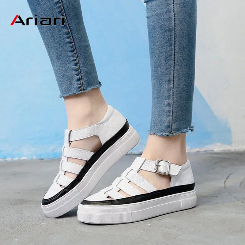

Women sandals casual shoes breathable sneakers summer shoes comfortable buckle strap white shoes school style flat shoes