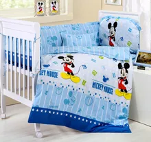 Promotion! 6PCS Cartoon 100% cotton baby bedding crib set for baby cute pattern (3bumper+matress+pillow+duvet)