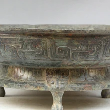 Песня voge Gem S2110 1" Старый китайский бронзовый народная 3 ноги зверь глава ручка Пан котел holloware