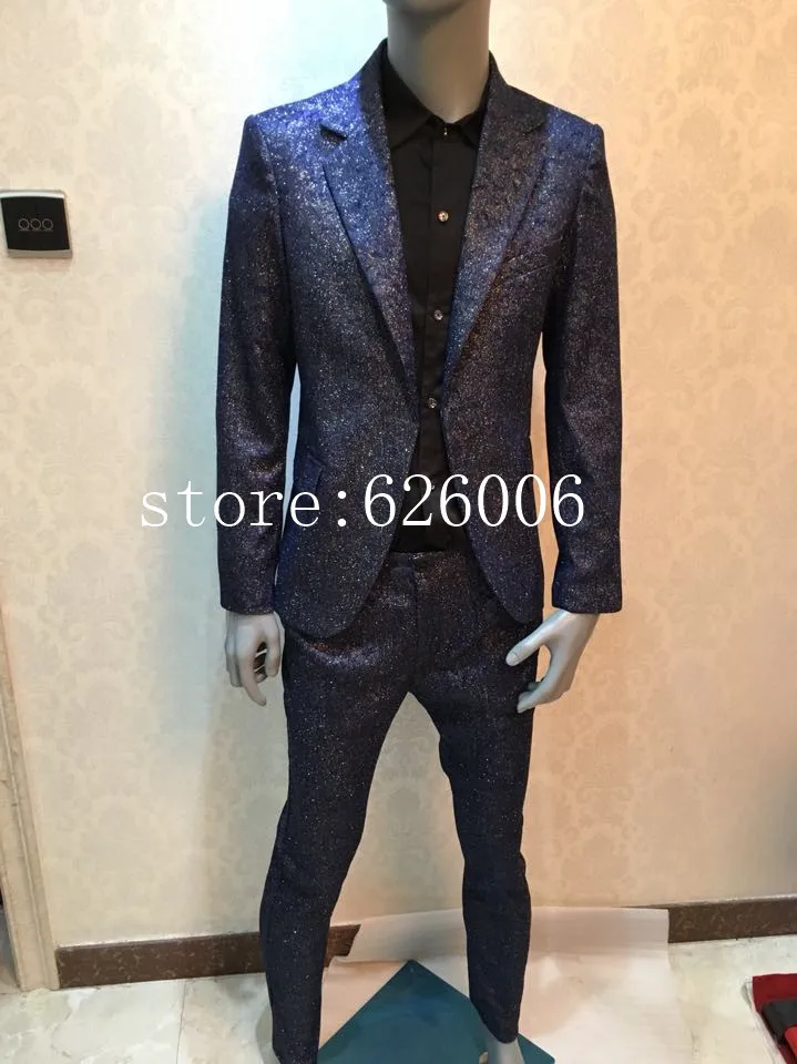 

Customized Plus Size S-4XL Male Suits Bling Bright Business Suits Costume Nightclub DJ Singer Show performance Prom Stage Wear
