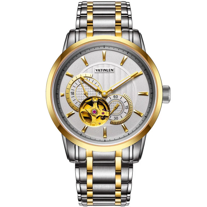 

Leisure Time Hollow Out Male Surface Steel Bring Fully Automatic Mechanics Surface Business Affairs Waterproof Wrist Watch 9005