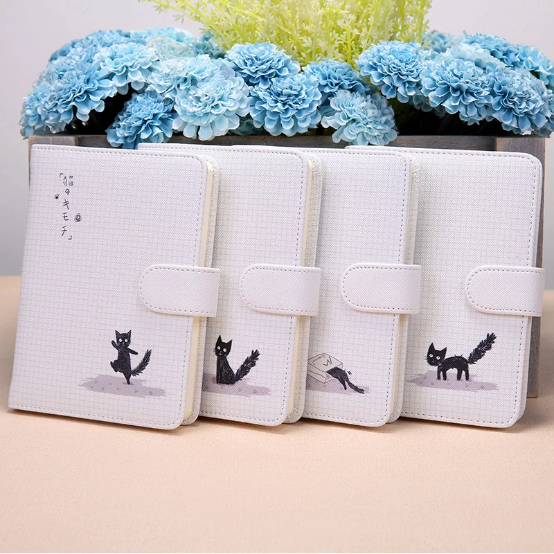 

Cat Mood Creative Notebook Leather Magnetic Buckle Hand Account Grid Diary