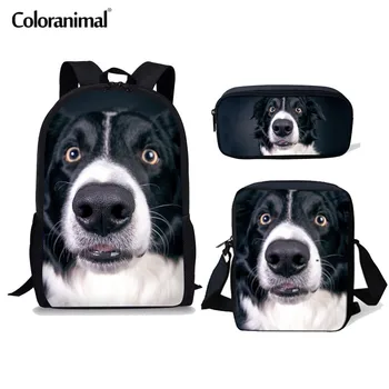 

Coloranimal Funny 3D Dog Border Collie Printing Children Kids Mochila Backpack 3pcs Set Large Schoolbag Women Rucksach Bag Girl