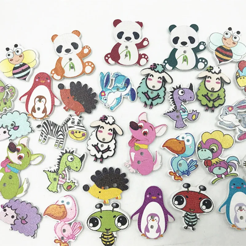 

DIY 100pcs Randomly Mixed Animal Wooden Buttoms Sewing Scrapbooking rabbit/dog/sheep