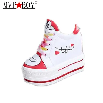 

MVP BOY 2018 NEW Spring Autumn color cartoon casual shoes laces muffin bottom waterproof shoes increased high heeled shoes 11cm