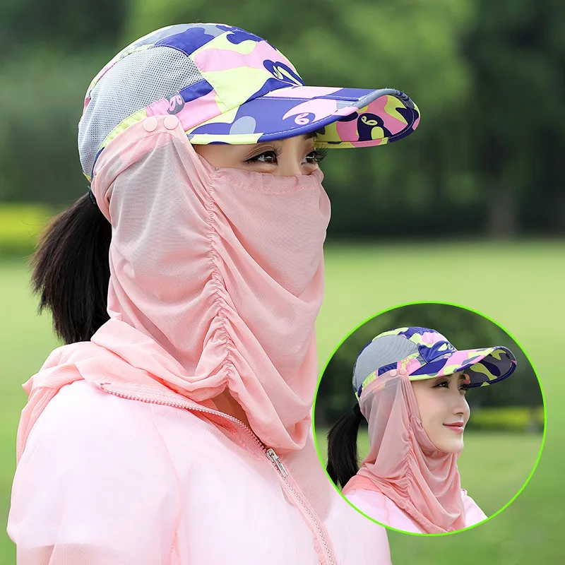 

Lady Multifunction Sun Protection Folding Hat Veil Mask Breathable Sunscreen Hat Outdoor Tourist Casual Cap Golf Baseball Caps