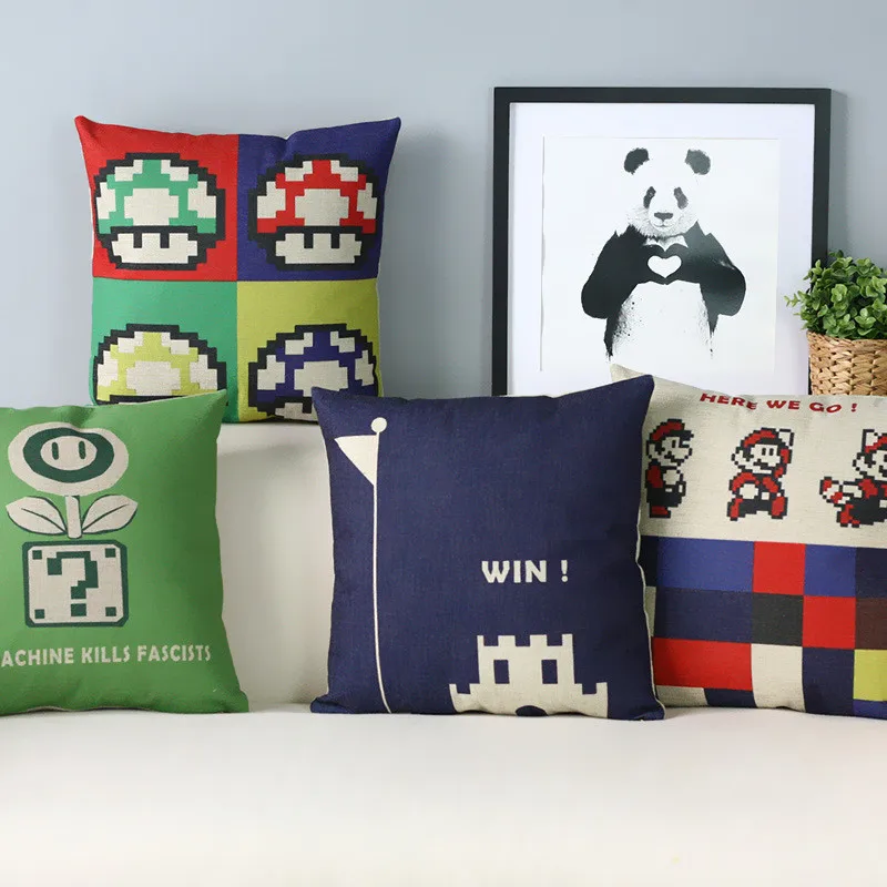

Fun Games Cartoon Super Mario Printed Cushion Cover Home Decorative Sofa Coffee Car Chair Throw Pillow Case Almofada Cojines