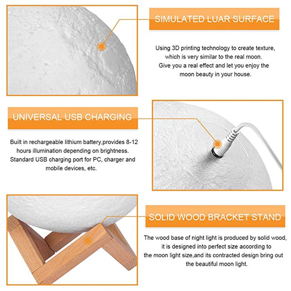 Xsky, Прямая поставка, 3D принт, Лунная лампа, 2 цвета, сменный сенсорный переключатель, настольные лампы для спальни, книжный шкаф, Ночной светильник, домашний декор, креативные подарки