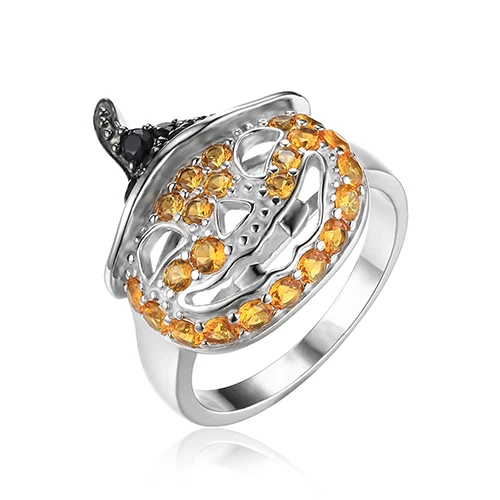 

JewelryPalace Halloween Pumpkin 1.7ct Created Sapphire Genuine Black Spinel Finger Cocktail Ring 925 Sterling Silver