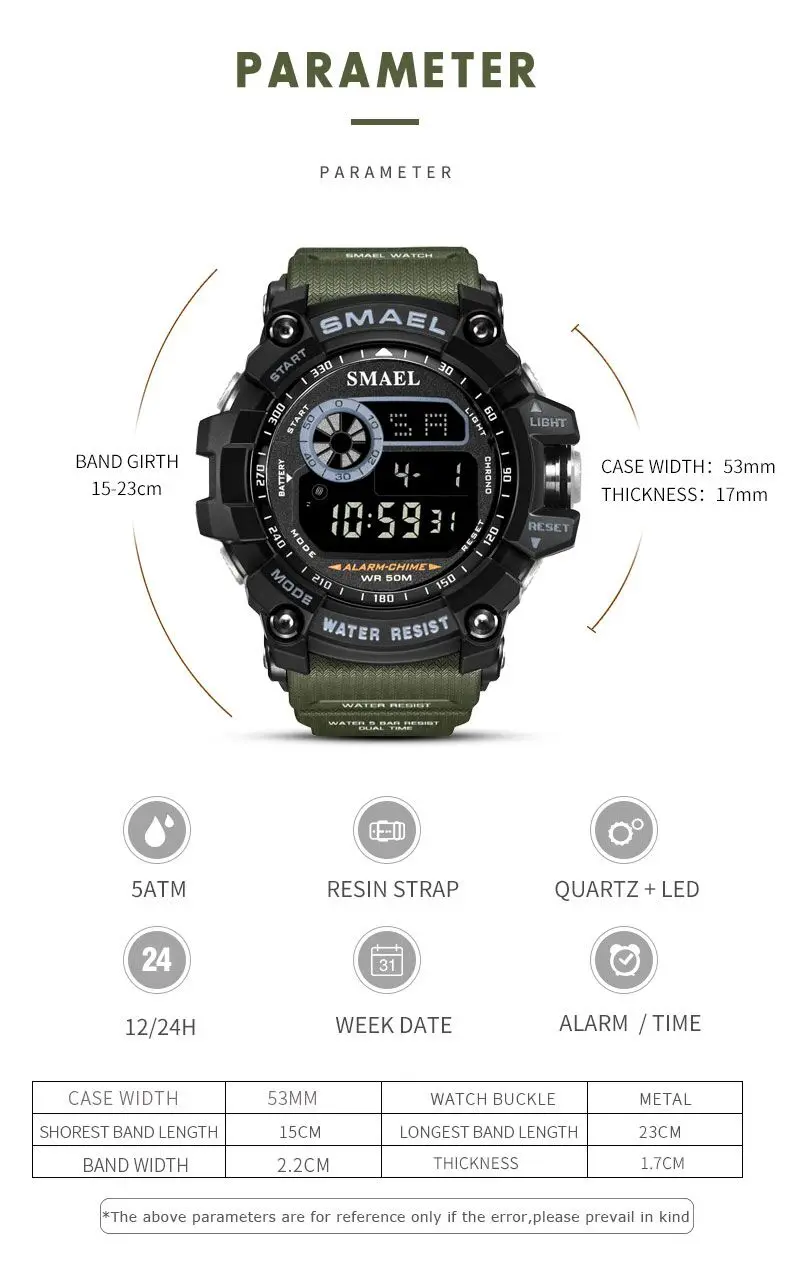 SMAEL Outdoor Sports Watches for Men Digital Watch Men's Electronic Military Clock Male Big Dial Fashion Watch Relogio Masculino