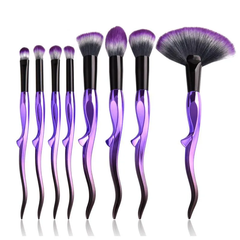 

4/8Pcs Makeup Brushes Set Foundation Power Eyeshadow Blending Fan Brush Beauty Make Up Tool Kit Black Purple Handle