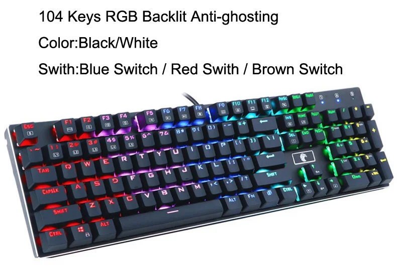 Механическая клавиатура с RGB подсветкой, USB Проводная компьютерная эргономичная игровая клавиатура для ПК, настольный компьютер, синий, коричневый, красный переключатель, русский язык