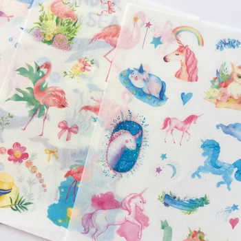 

6 Sheets /Pack Washi Paper Unicorn Flamingo Animals Adhesive Stickers Decorative Album Diary Stick Label Hand Account