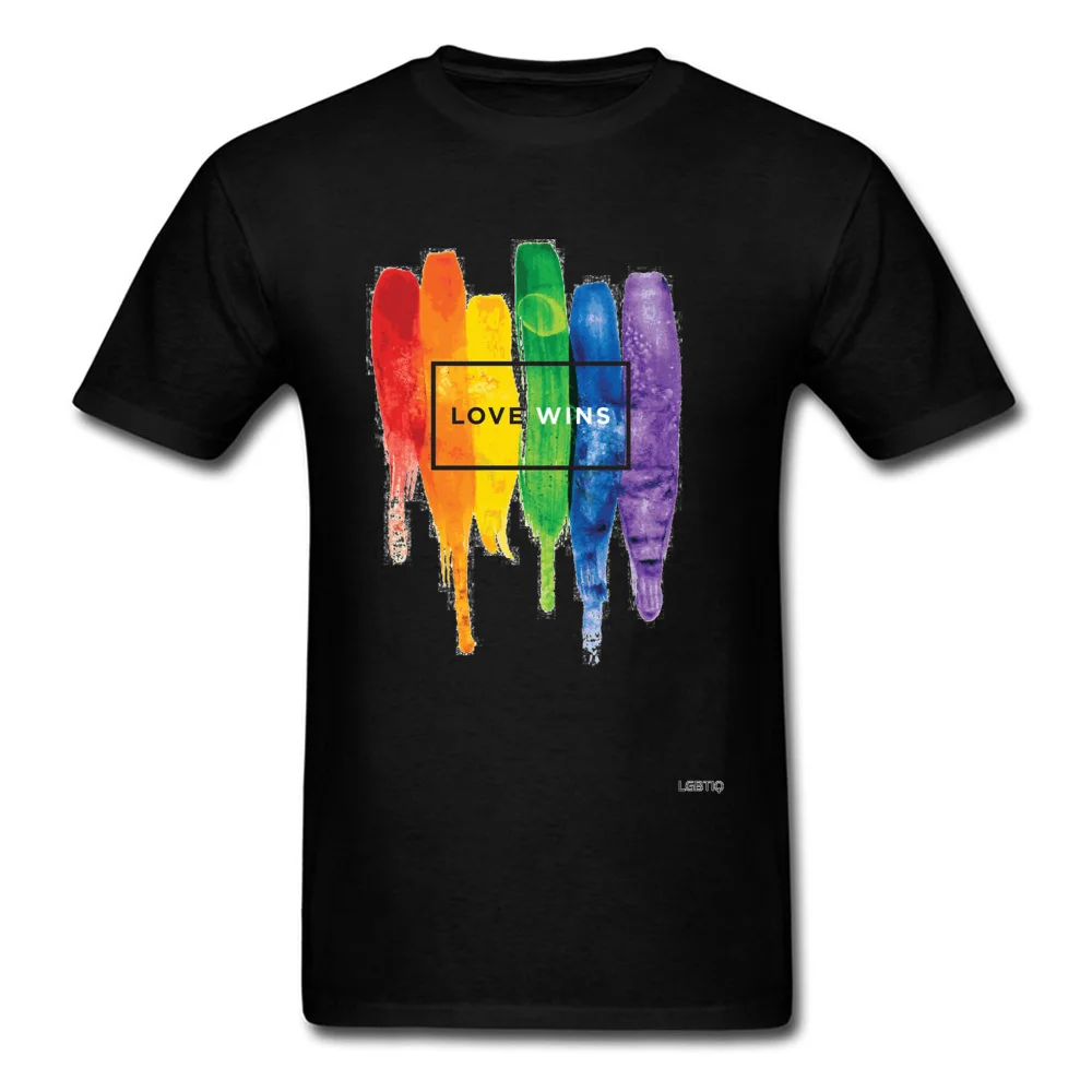 Newest Watercolor-LGBT-Love-Wins-Rainbow-Paint-Typographic T-shirts Autumn O-Neck 100% Cotton Tees for Men T Shirt Customized Watercolor-LGBT-Love-Wins-Rainbow-Paint-Typographic black