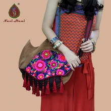Новейшие оригинальные экзотические сумки с вышивкой из коровьей кожи Naxi. Hani, этнические сумки ручной работы с кисточками и бисером, сумки-мессенджеры на плечо