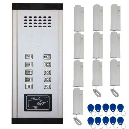 

New Arrival Audio Door Phone Intercom System 10-apartments Audio Doorbell,New Design Indoor Unit ID Card Unlock Function