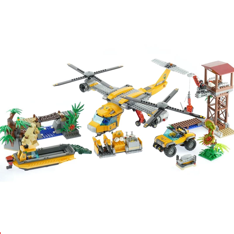 Lepin 02085 Creative City series the Jungle Air Drop Helicopter Boat Building Blocks set 60162 Toys for children Gift Legoingse