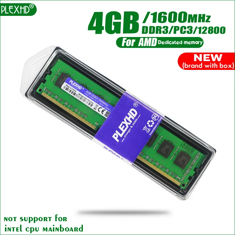 

New PLEXHD 4GB DDR3 PC3-12800 1600MHz 4G PC3 12800 For Desktop PC DIMM Memory RAM 240 pins For AMD System High Compatible