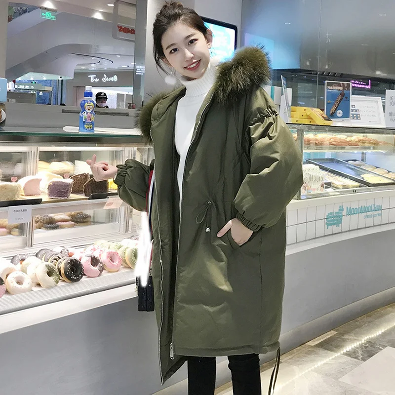 Inverno Veste khaki Coton Chaud Féminin Mujer Pour La Fourrure Vêtements Casaco Parka Capuche D'hiver Black Taille Longue green Femmes Manteau De 2018 Col À Plus SqwCyS6R