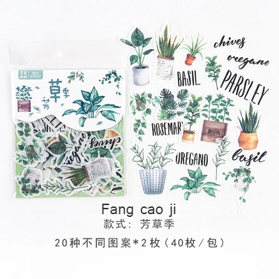 40 листов, мультяшная Милая наклейка, s сумка для моделирования растений, базовый декор, клейкая наклейка, школьные канцелярские принадлежности, пуля, аксессуары для журналов - Цвет: fang cao ji