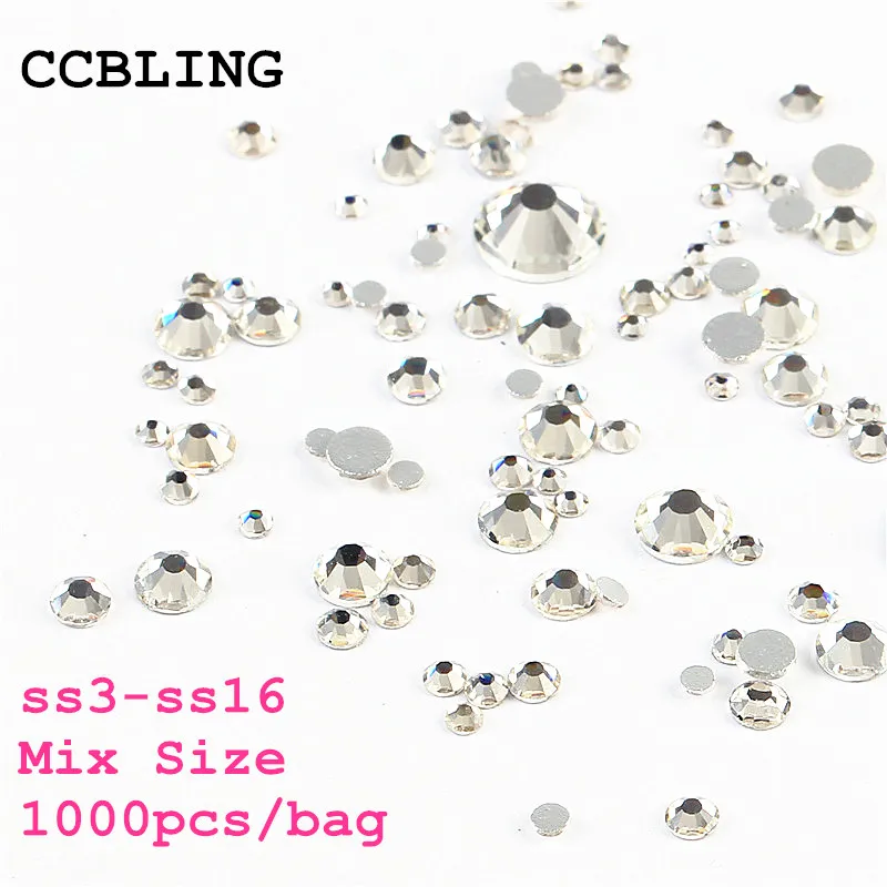 

Mix Sizes 1000PCS/Pack Crystal Clear AB Non Hotfix Flatback Rhinestones Nail Rhinestoens For Nails 3D Nail Art Decoration Gems