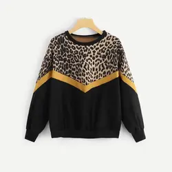 2019 уличная Кофты для женщин с длинным рукавом многоцветный леопардовый Лоскутная Толстовка Пуловер весенние модные топы Одежда