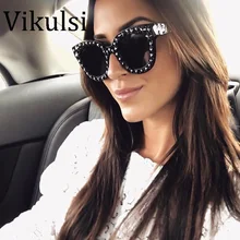 Винтажные квадратные кошачий глаз большие женские очки градиент черный серый розовый горный хрусталь Солнцезащитные очки женские роскошные UV400 Вечерние