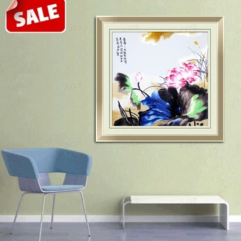 

Finnished silk yarn needle stitch embroidery decorative painting / Lotus flowers / Hotel Office Restaurant Wall art pictures