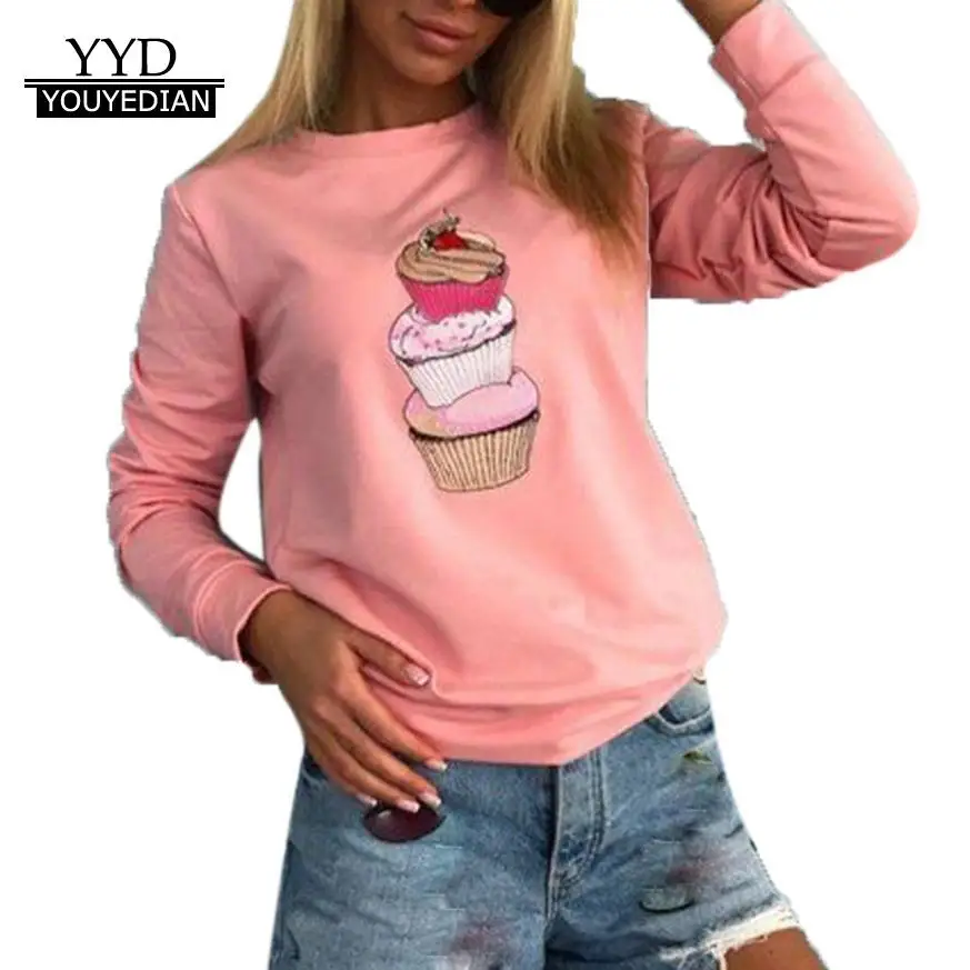 Women Sweatshirts Long Sleeve Ice Cream Print Jumper Pullover lovely