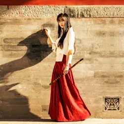 Костюм Hanfu черная длинная юбка Китайская одежда Лето Высокая талия красный хлопок лен Ретро Макси Юбка Saia Longa Jupe Faldas Largas