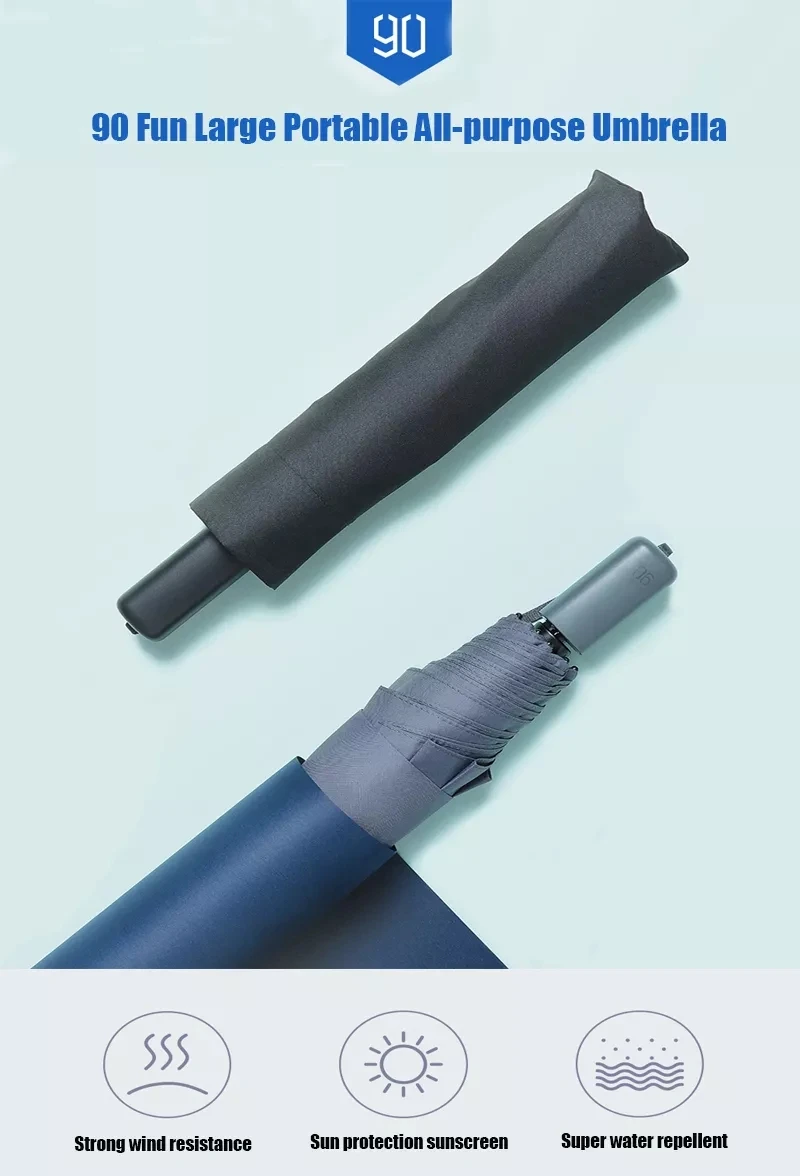 Xiaomi 90 Fun Umbrella 2-3 человек портативный UPF40+ 309g водонепроницаемый три складной зонт-серый