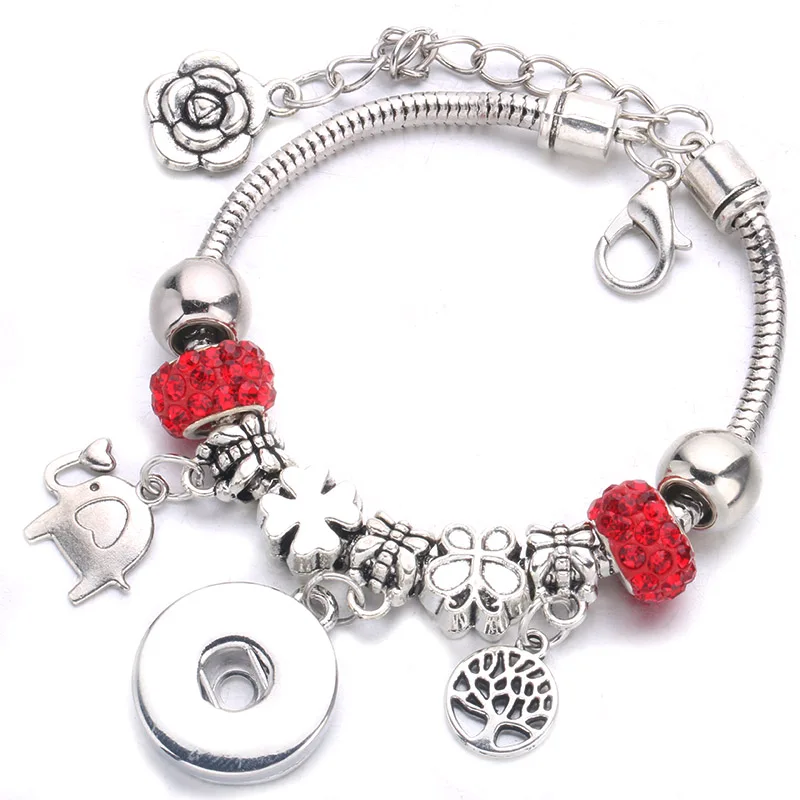 

New Silver Plated DIY Snap button Bracelet Pendant Crystal Chain with 18mm Snap Button for Women's Accessories Wholesale A46-3