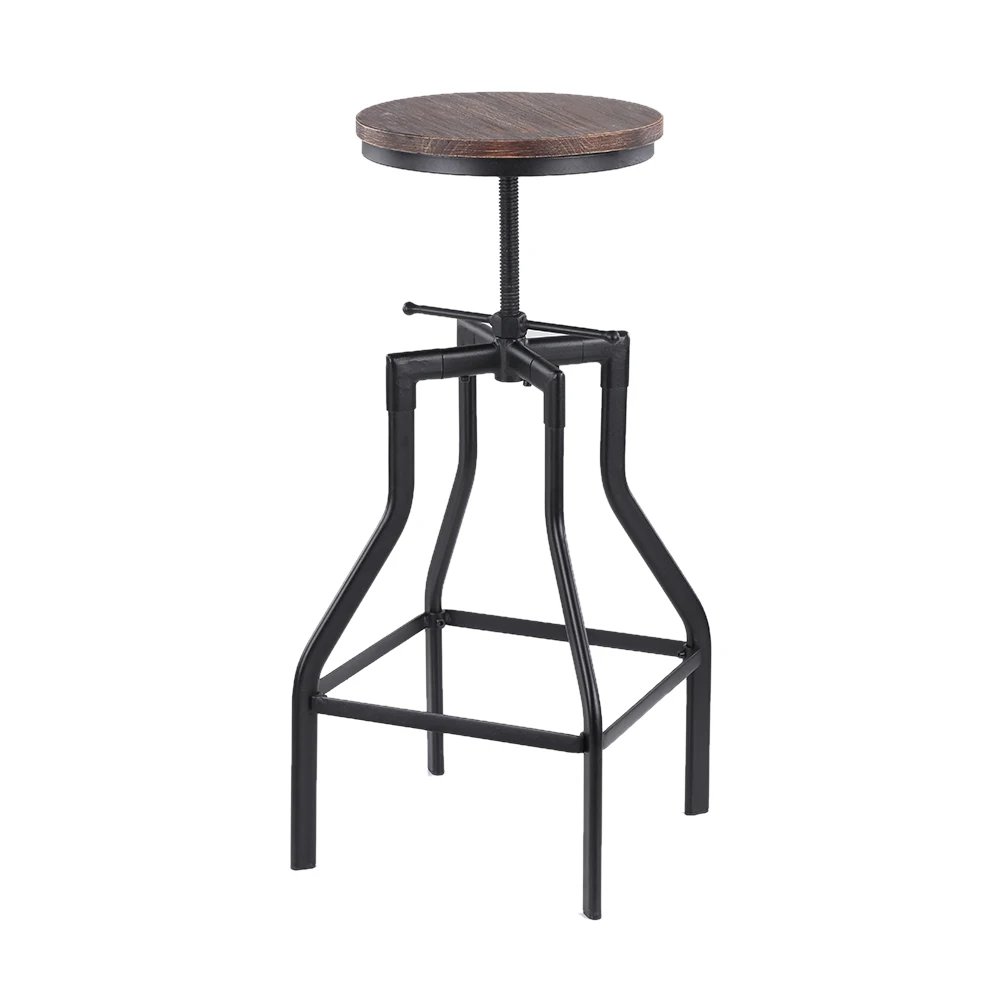 iKayaa Height Adjustable Swivel Bar Stool Industrial Style Natural Pinewood Top + Metal Kitchen Dining Chair