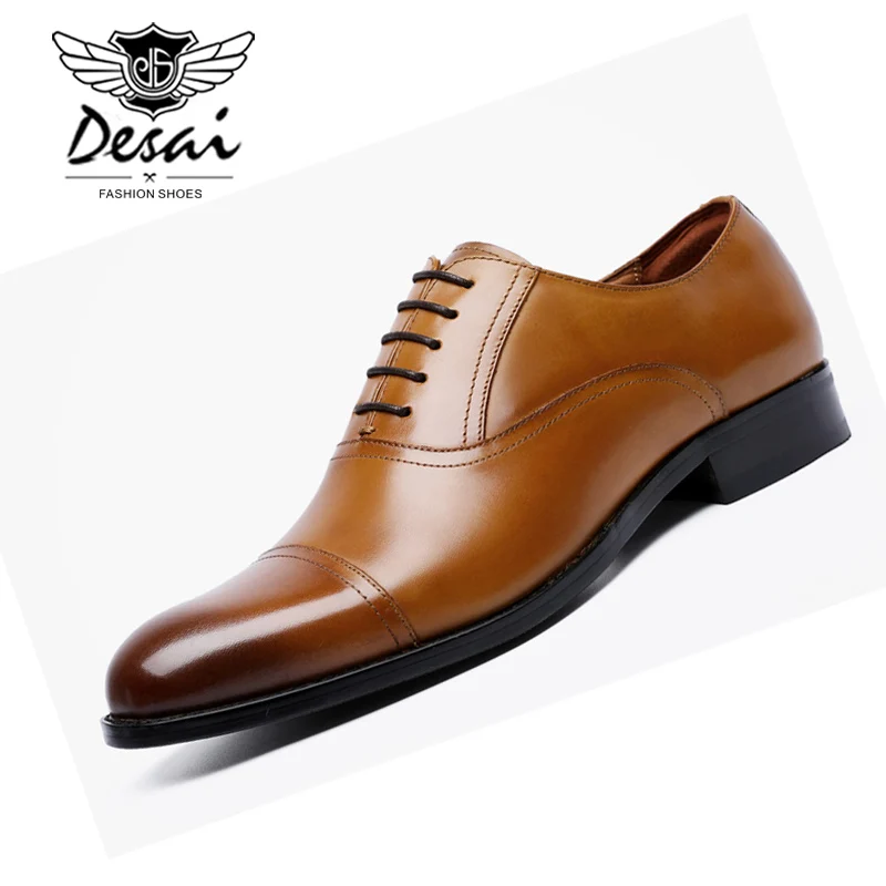 

DESAI Large Size Genuine Leather Shoes Men Breathable Shoes British Style Lace-Up Business Dress Shoes Wedding Formal Men Shoe