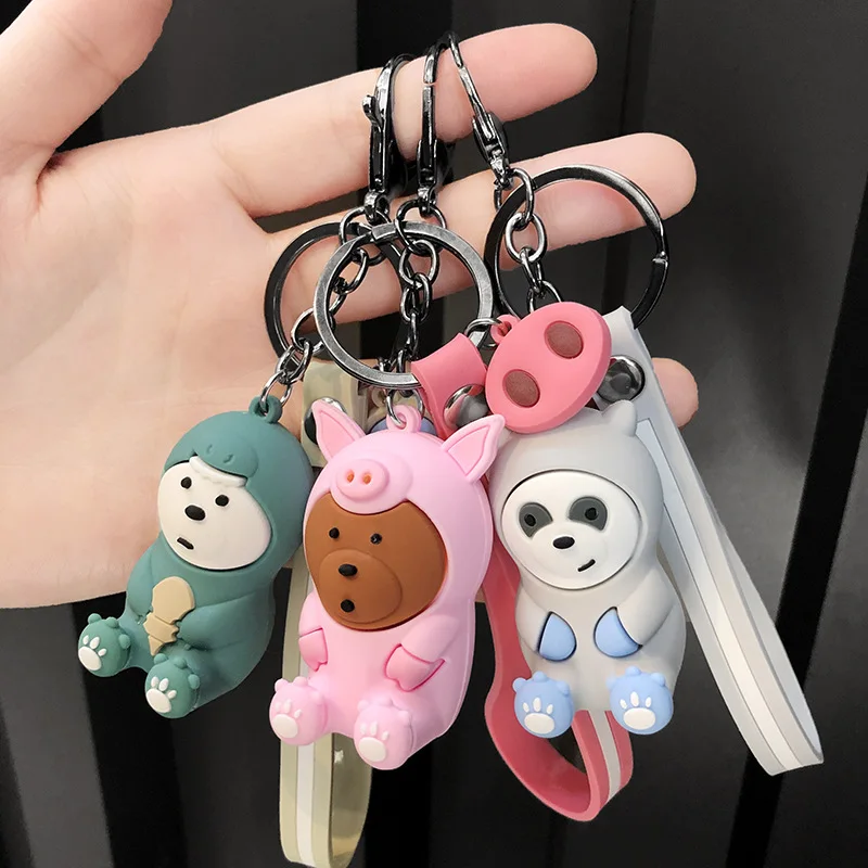 

We bare bears lovely doll keychain figures toy Grizzly Panda Icebear cosplay key chain pendant accessories kids Gift key ring