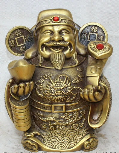 

JP S0524 12" Chinese Brass Feng Shui Ru Yi dragon Cai Shen Mammon Money Wealth God Statue B0403