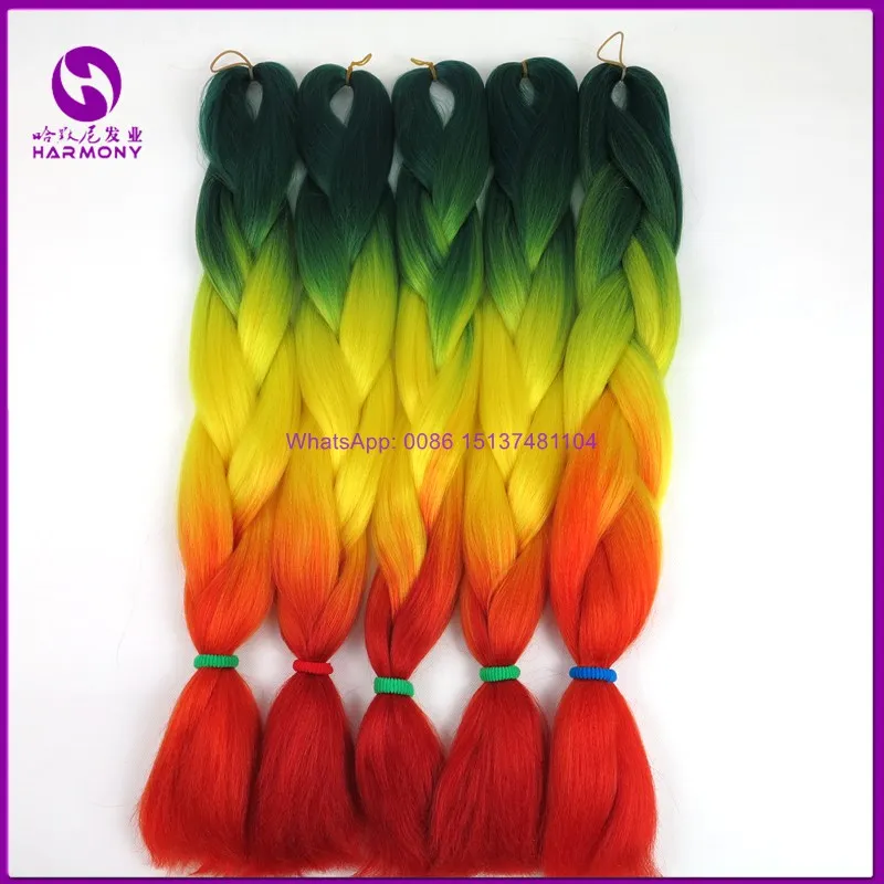 Free Shipping 10packs 24 100g Ombre Rainbow Braiding Hair Green