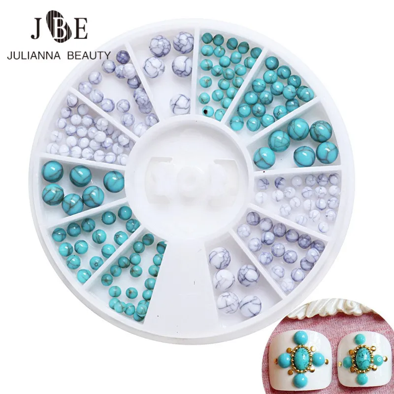 

3 Boxes/Lot 3 Sizes Round White Green Pearl Nail Art Tips Studs Glitter Wheel 3D Nails DIY Rhinestones Decorations Wholesale