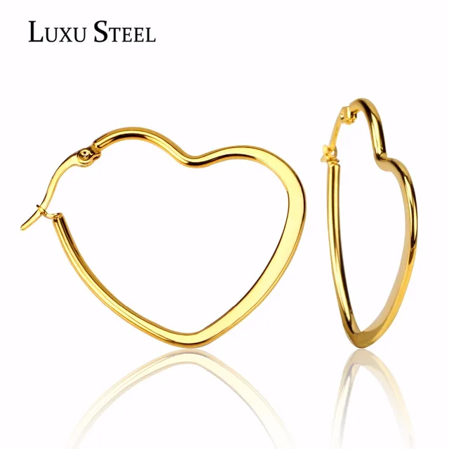 Luxusteel Stainless Steel Love Heart Shape Hoop Earrings Gold Silver Luxusteel Stainless Steel Love Heart Shape Hoop Earrings Gold Silver Earring 2018 Penntes Mujer Punk