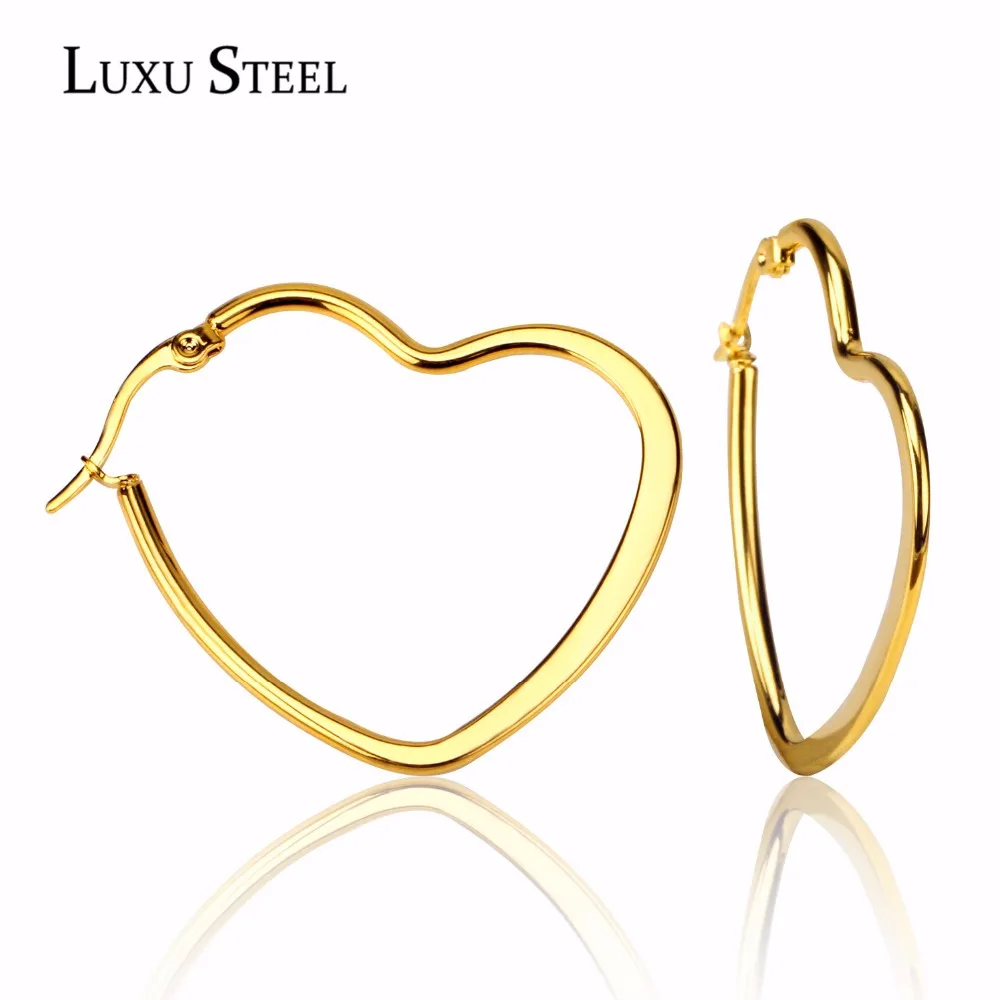 

LUXUSTEEL Stainless Steel Love Heart Shape Hoop Earrings Gold/Silver Earring Pendientes Mujer Punk Accessories Female 2019