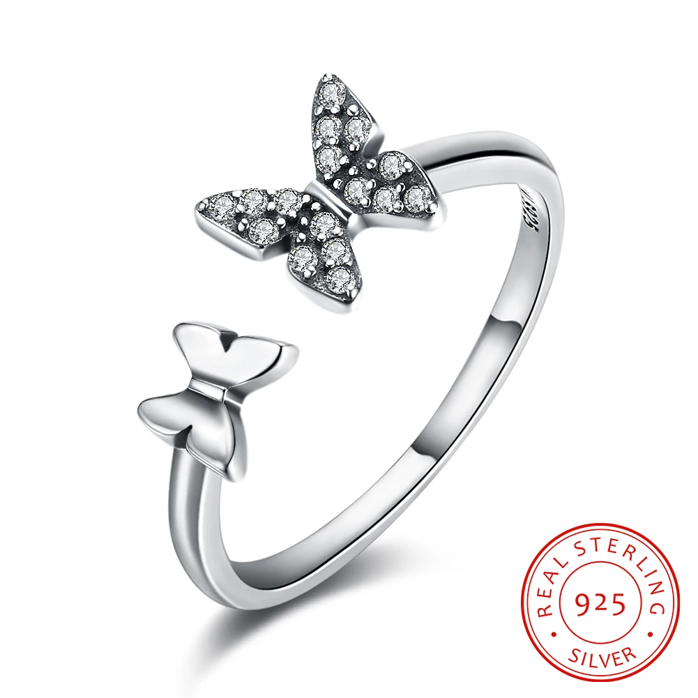 

925 Sterling Silver Women Adjustable Rings Butterfly Shape Cubic Zirconia Stone Fashion Silver Jewelry Accessories (RI103371)